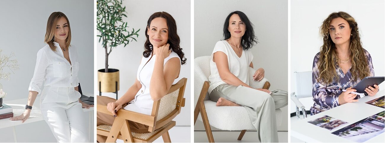 Verslo portretai studijoje „Subtilūs vizualai“ – šviesi, šiuolaikiška moterų fotosesija